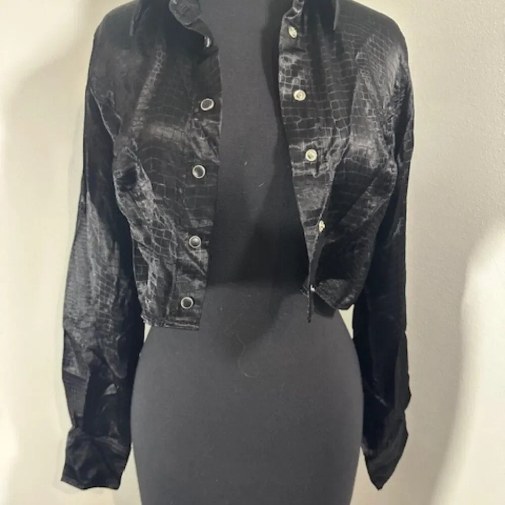 Vintage Guess Black Alligator look Button Up Shirt 8336 - Picture 3 of 11